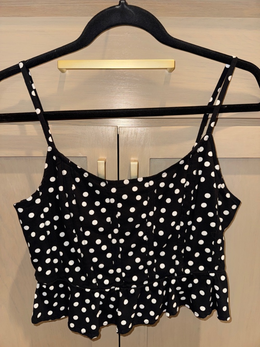 Black Polka Dot Peplum Cami Top